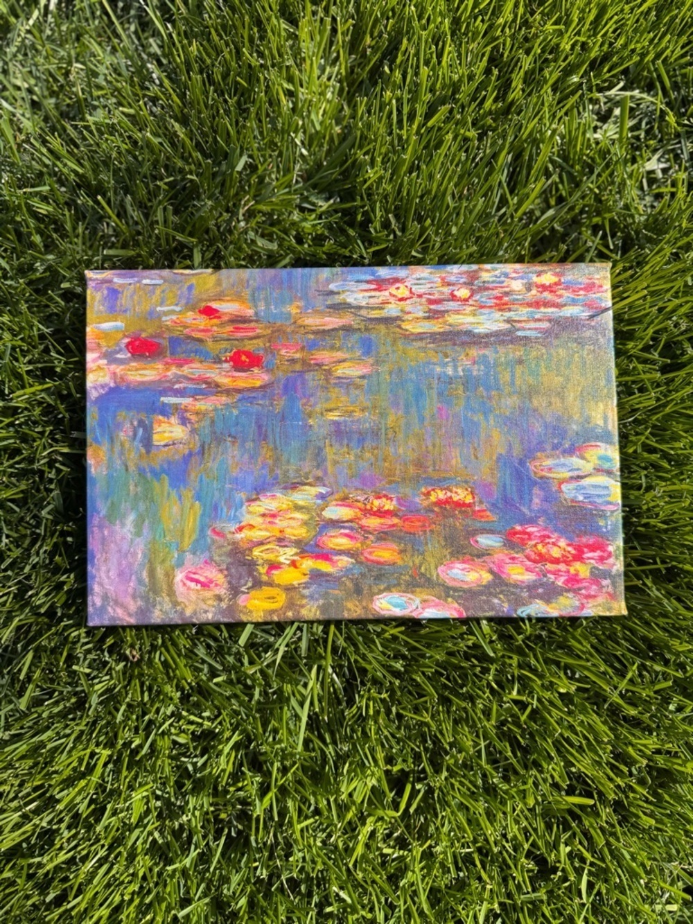 Monet Style Water Lilies Canvas Print Handcrafted Small 12x6